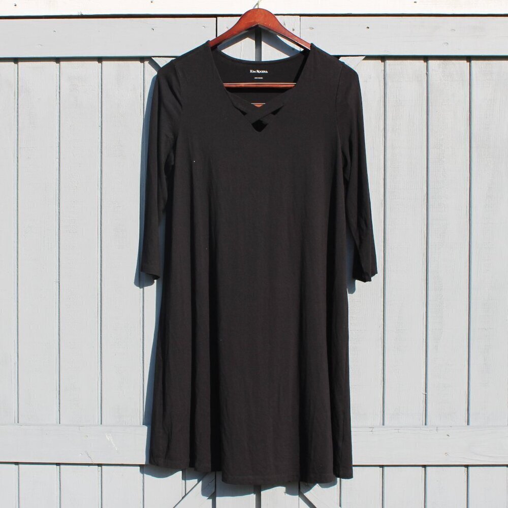 Kim Rogers Black Swing Dress – Crisscross Neckline – M/L Fit – Cottagecore Minim